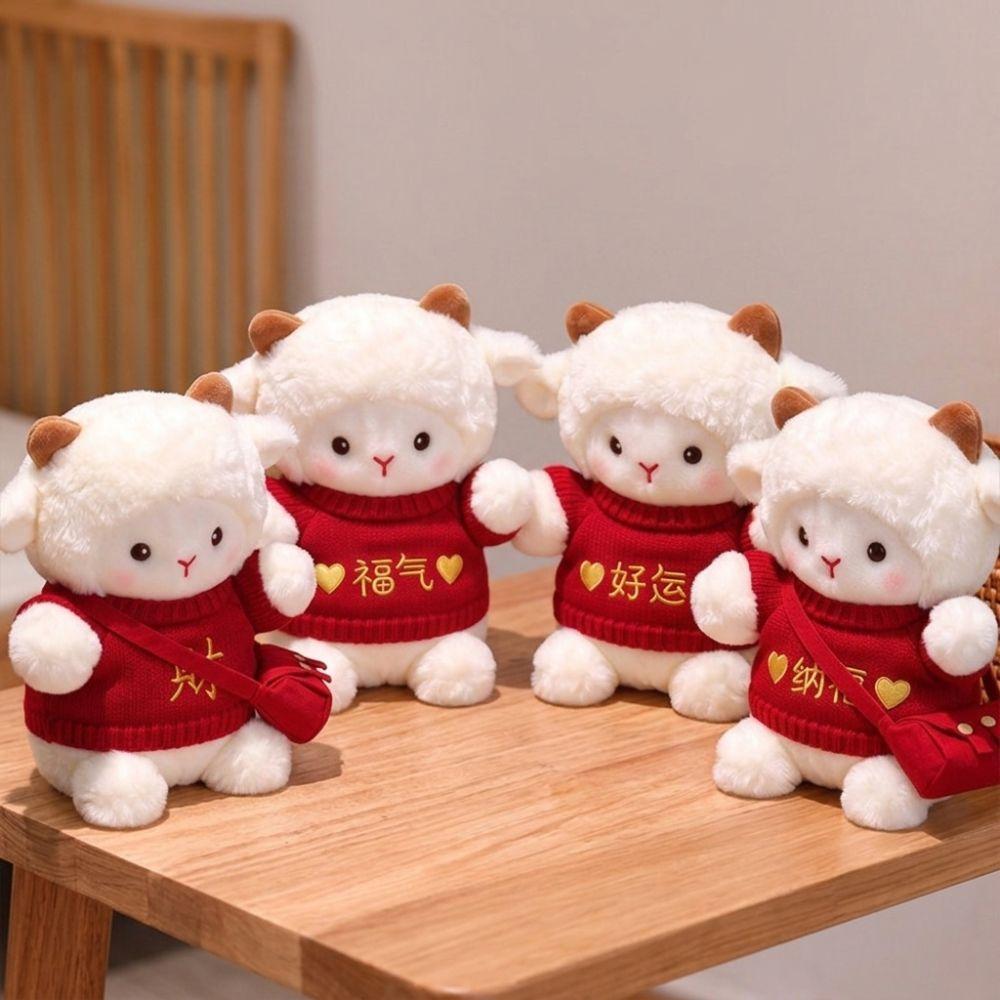 Red Sweater Cute Sheep Stuffed Toy Crossbody Bag 2027 Zodiac Sheep Doll Spring Festival