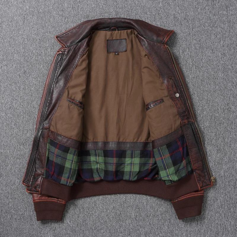 Китайский размер Vintage Red-Browm Flight A2 Мужская натуральная кожаная куртка Light Covered First Layer Cowhed Мужские куртки Осень и зима Пилот кожаная куртка