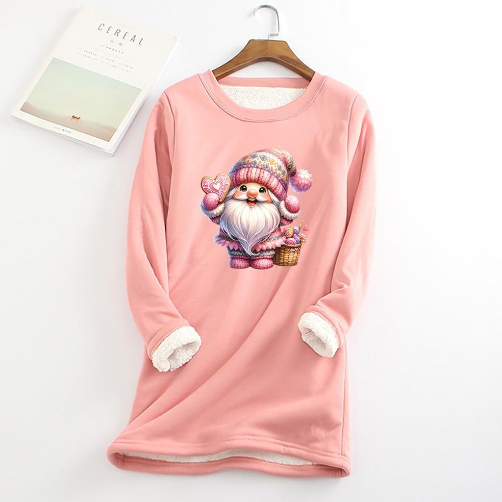 Женский круглый вырез с принтом из утолщенного плюша и кашемира, теплый длинный топ