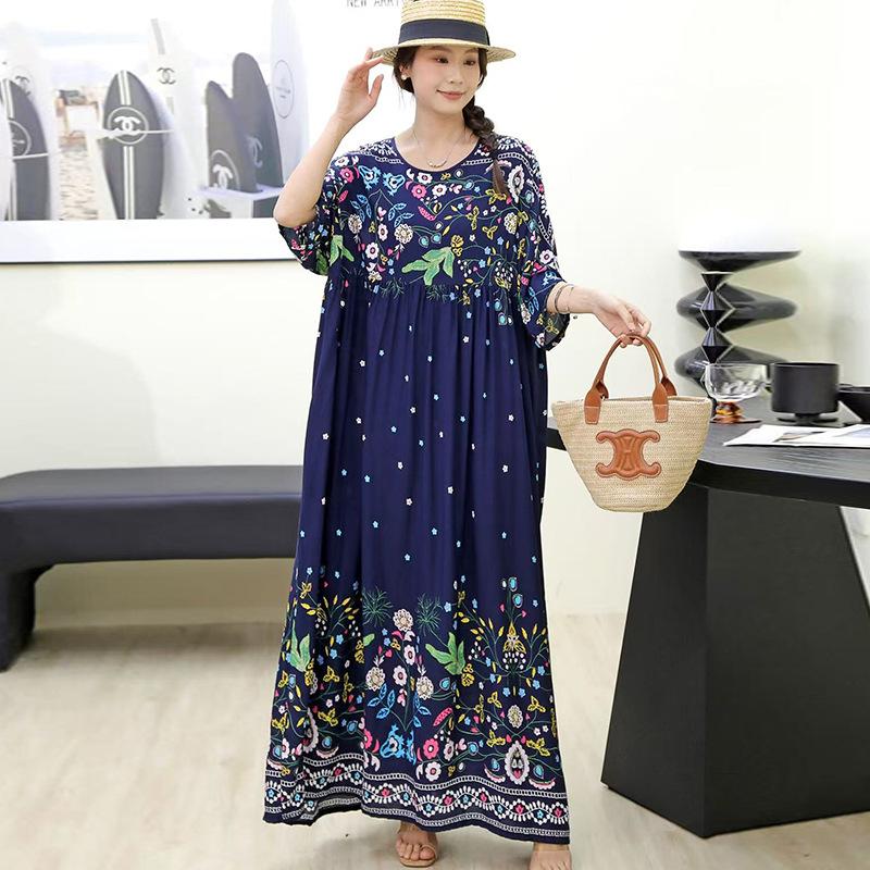 Юго-Восточная Азия 100 кг супер пышное платье пышная девушка плюс короткий рукав платье для беременных свободная цветочная пляжная длинная юбка