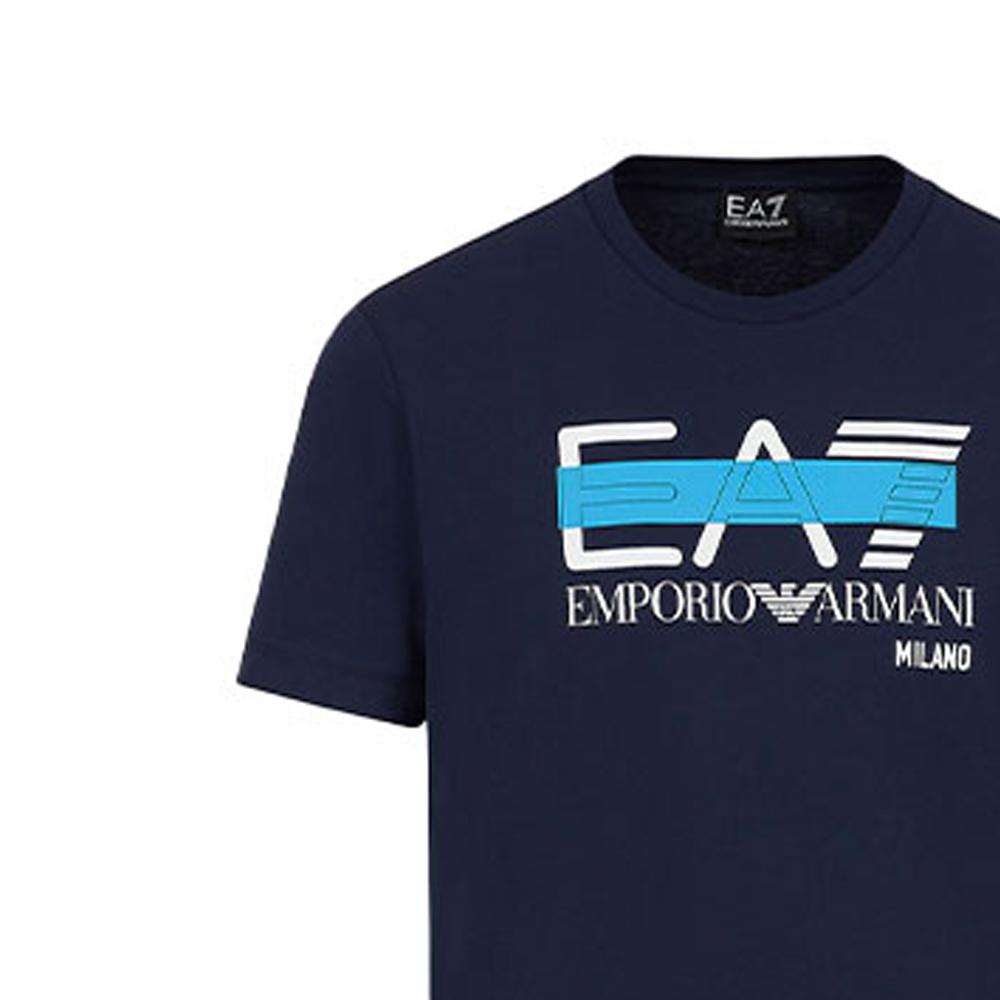 Emporio Armani Мужская футболка с коротким рукавом и принтом логотипа SS21, Топы, Темно-синий 3KPT32-PJ7CZ-1554