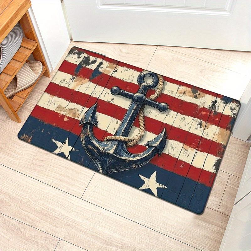 1pc Flannel Thickened 0.47inch Ocean Style Welcome Mat, Vintage Anchor Decorative Door Mat, Non-Slip Mat Floor Mat Suitable for