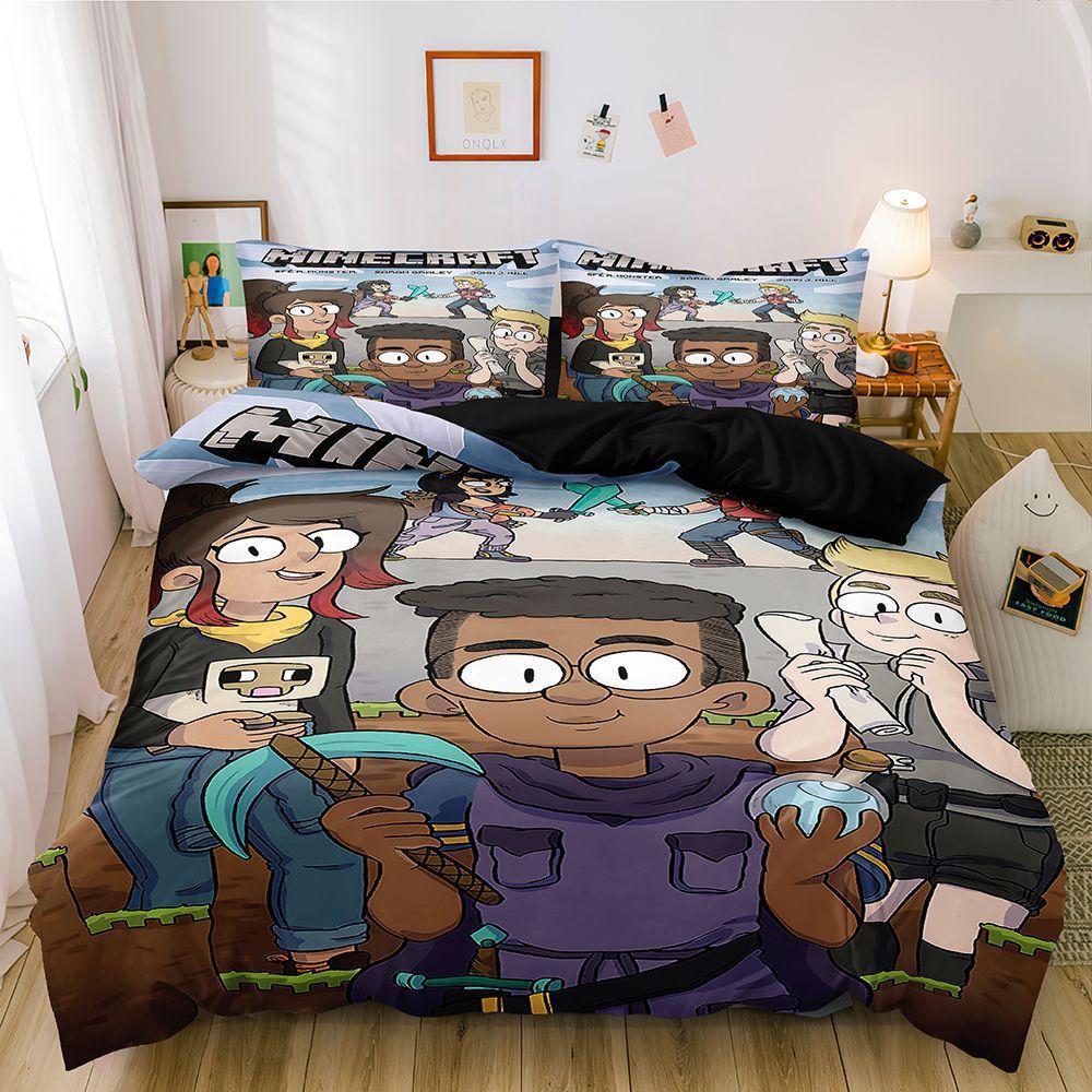 Digital Printing Three-Piece Set, Minecraft Themed Game Series Abraded Bedding Kit