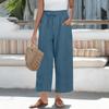 Women's Fashion Loose Leisure Solid Colour Cotton Linen Casual Nine Points Wide Leg Pants