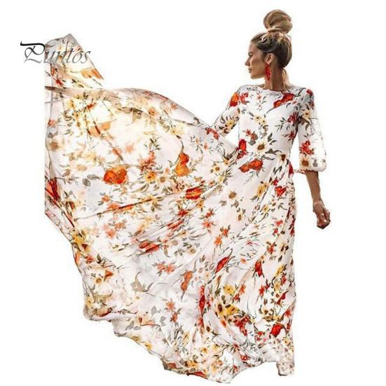Летнее женское платье с цветочным принтом трапециевидной формы со свободным подолом в винтажном стиле с высокой талией во французском стиле с рукавами три четверти плиссированным круглым вырезом для выпускного коктейля, банкета