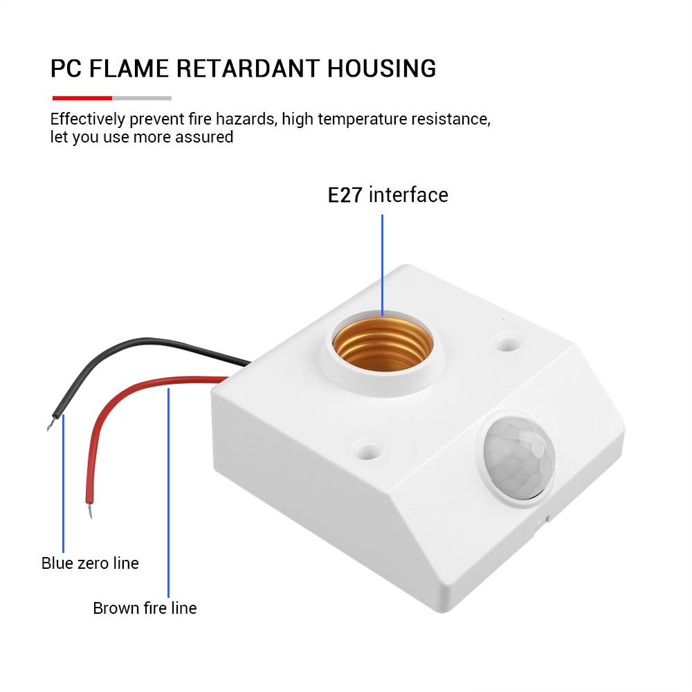 Светодиодная лампа E27 с автоматическим инфракрасным PIR-датчиком движения, патрон E27, детектор движения PIR, настенный светильник, патрон, энергосбережение, экономия электроэнергии