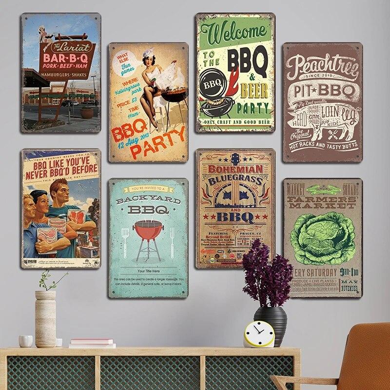 Плакат для вечеринки с барбекю, винтажные металлические жестяные вывески для гриля, ретро-налет, Настенный декор для бара, паба, заднего двора, пляжного дома