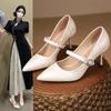 Новые туфли на шпильке в китайском стиле с легким носком, лето 2024 года, новые высококачественные атласные туфли в стиле ретро с заостренным носком и одним ремнем для женщин