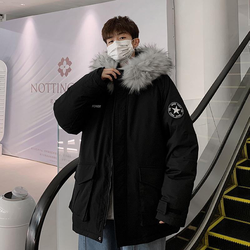 Мужская и женская зимняя куртка с капюшоном и меховым воротником, утолщенная, теплая, повседневная, свободного кроя, уютная, из высококачественной ткани, пуховик с наполнителем из белого утиного пуха