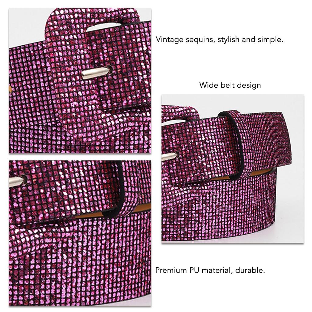 Женский пояс с пайетками в стиле ретро из искусственной кожи, регулируемый, стильный, широкий, блестящий, для торжественной вечеринки, цвет сливово-красный