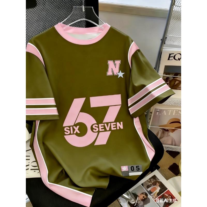 6 7 Печатные matching outfits для родителей и детей Осенняя футболка с коротким рукавом Большого размера Трикотажная спортивная одежда Футболка с круглым вырезом для улицы