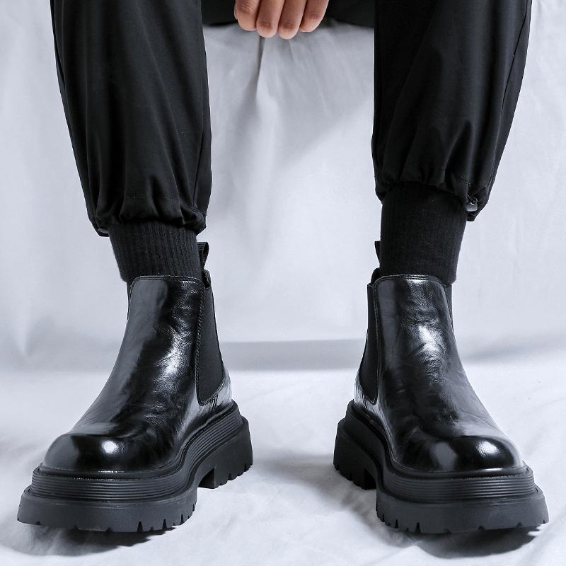 Модные мужские кожаные туфли на толстой подошве Модный дизайнерский стиль Для улицы, прогулок, отдыха, бизнеса, вечеринок, офисные мужские черные ботинки