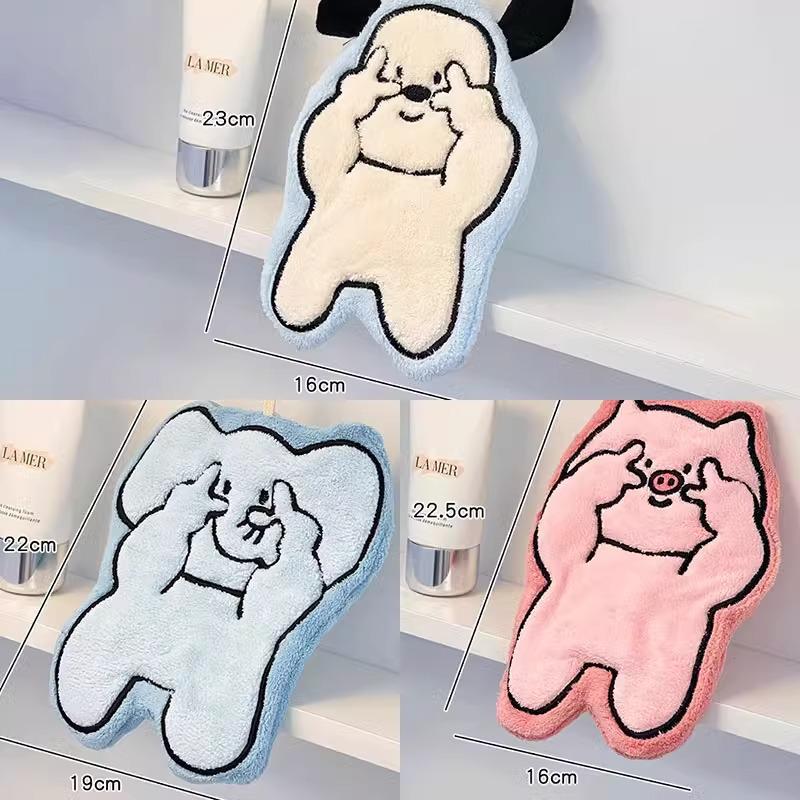 Милое мультяшное полотенце для рук из кораллового флиса - Вышитое, Супервпитывающее, Идеально для кухни, ванной комнаты или детей.