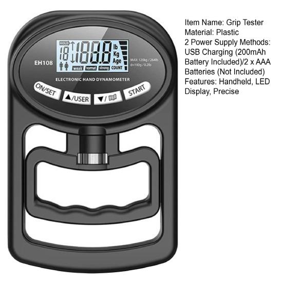 Электрический тестер силы хвата Светодиодный дисплей Ручной динамометр Регулируемый тренажер для хвата