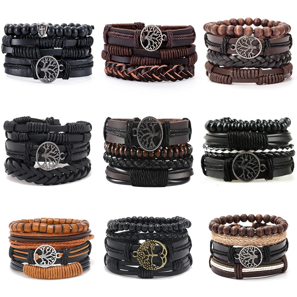 9 Styles Vintage Leather Bracelet for Women Men Woven Bracelet Set Punk Style Men's Multi-layer Braided Bracelet Charm Jewelry Gifts