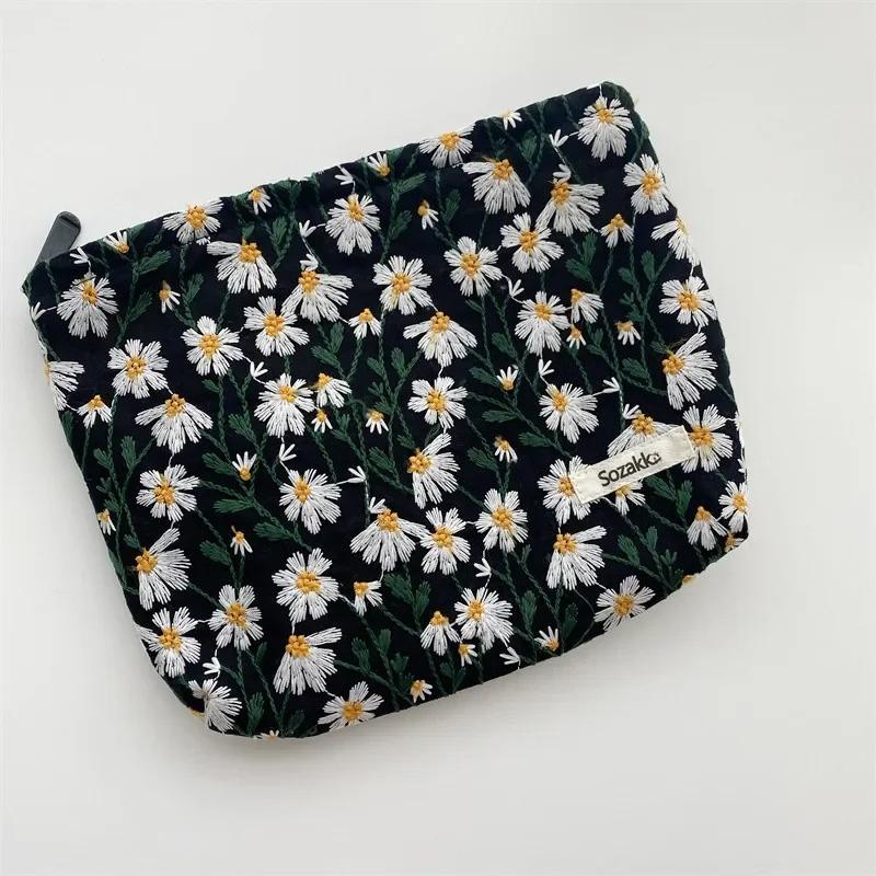 Pink Leopard Print Women's Cosmetic Bag Retro Flower Ladies Small Clutch Purse Travel Handbags Schoolgirl's Pencil Storage Bags