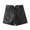 2023 Women's PU Leather High-Waisted Black Wide-Leg Shorts - Autumn/Winter Style