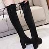 Модные осенние женские сапоги выше колена на толстом каблуке, новые высокие сапоги до бедра для женщин, туфли на каблуке, вечерние женские сапоги
