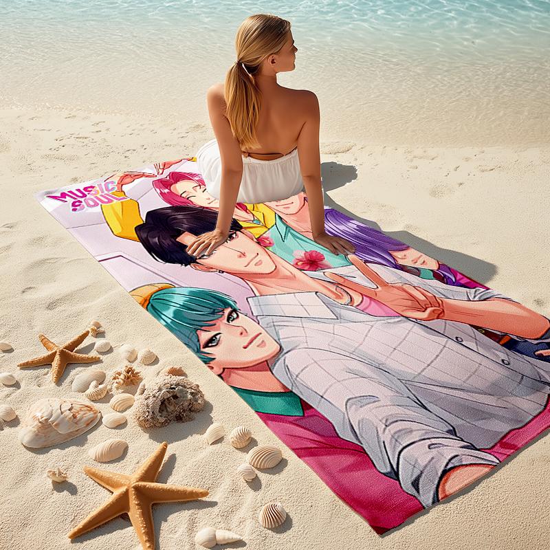 Beach Towel with K-Pop Demon Hunters Pattern - soft,absorbent,machine washable Lightweight&Modern,swimming,Travel Essentials