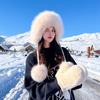 Winter Women Real Fox Fur Hat Fashion Casual Outdoor Warm Knitted Hats Girl Lovely 100% Natural Fox Fur Ear Cap Bomber Caps