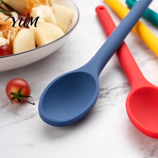 Hanging Storage Kitchen Spoon Silicone Mixing with Long Handle, Heat Resistant Non-stick Nonstick Cookware Safe Spatula Cookware, Dishwasher
