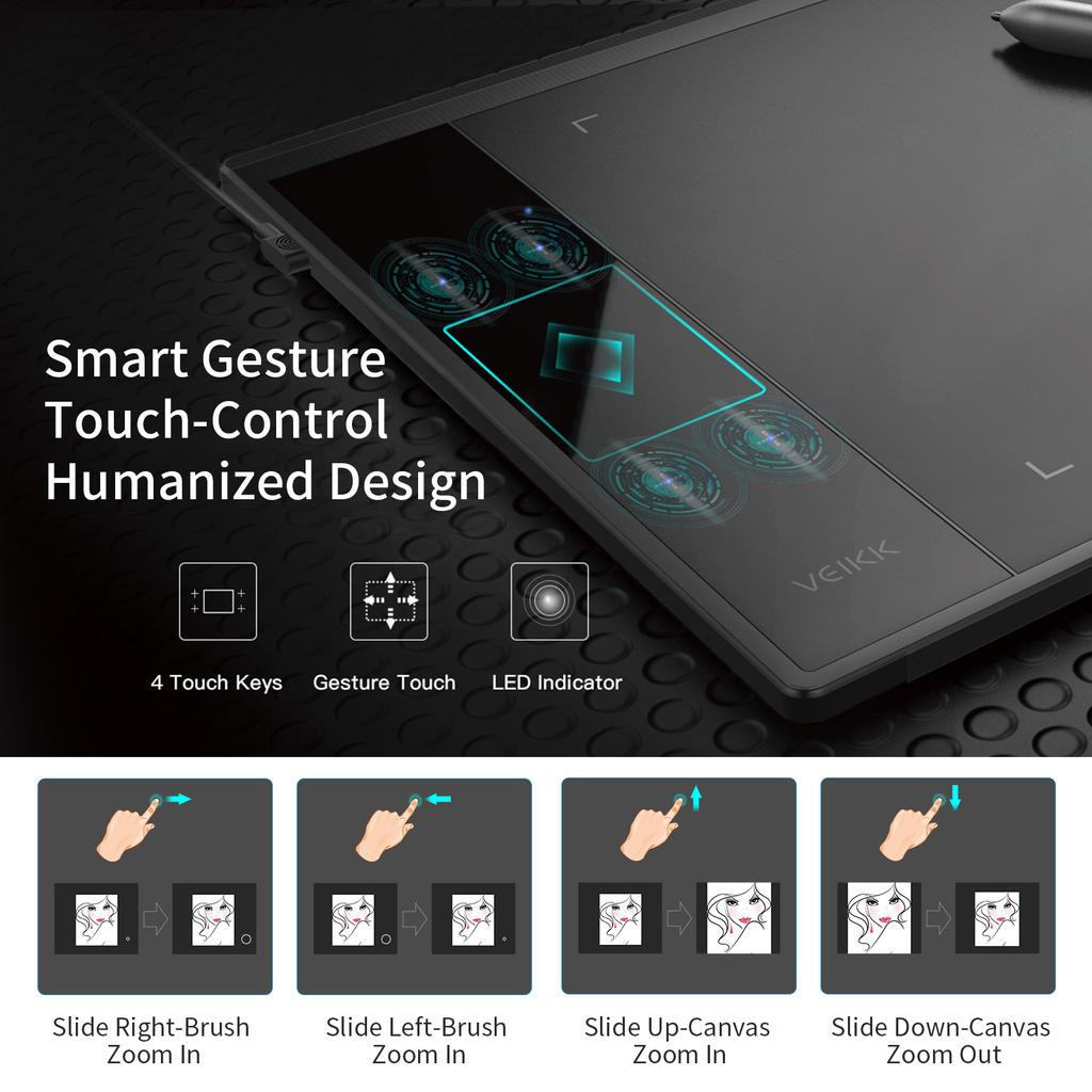 VEIKK A30 Graphics Drawing Tablet 10 X 6 Inch Large Active Area Smart Gesture Touch-Control 8192