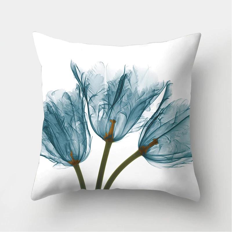 45x45cm Flower Printing Square Pillow Printing Polyester Cushion Cover Car Sofa Office Chair Pillow Cover Simple Home Decoration