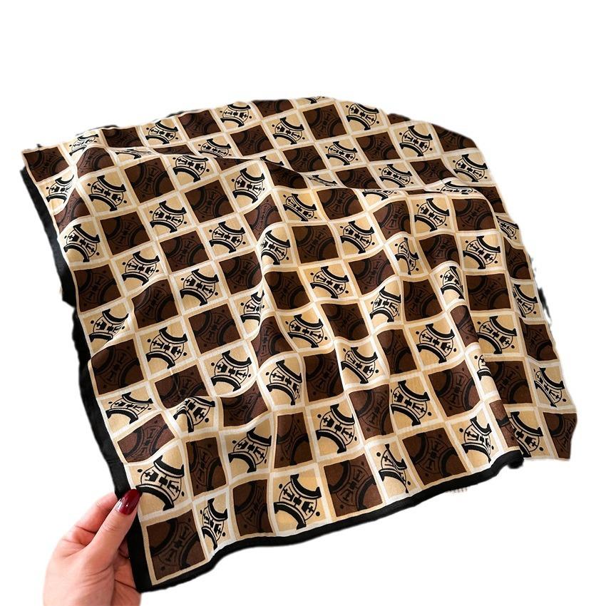 Alphabet Arc De Triomphe Scarf Grid Neck Scarf 65 × 65Cm Thin Premium Versatile Cotton And Linen Feel Velvet Scarf
