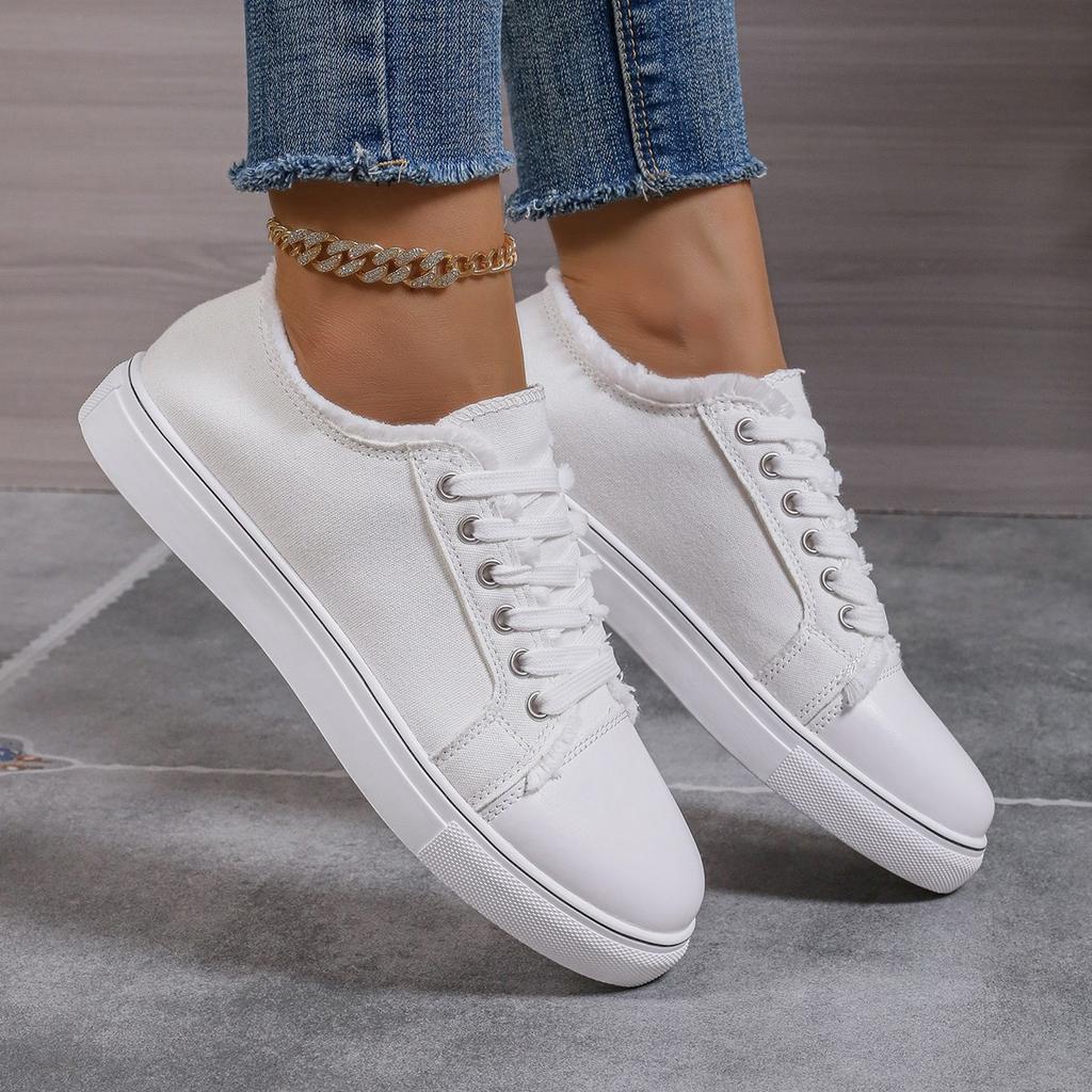 New Pattern Women's Lace-up Canvas Shoes Autumn Flat Casual Shoes Denim Printed Flower Ladies Sneakers Woman Sports Shoes