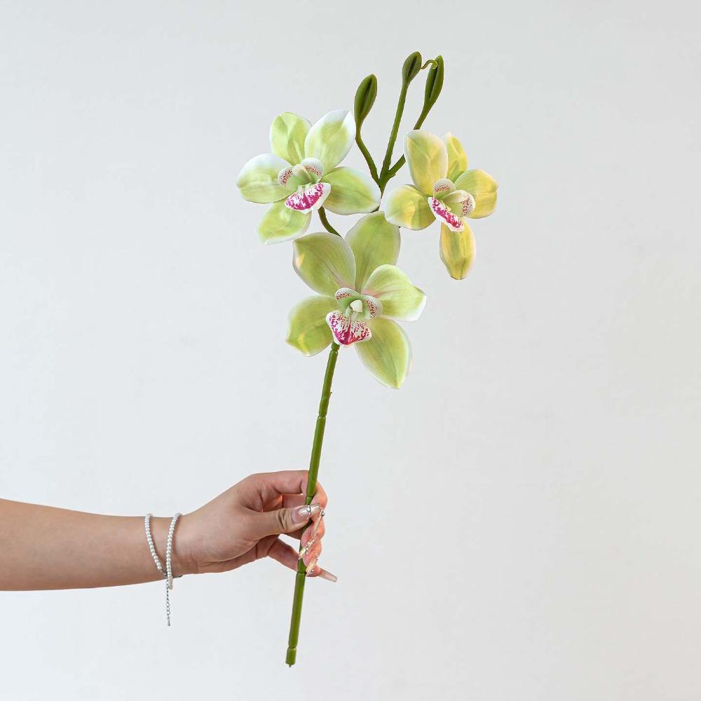 3 Heads Design Faux Flower 55cm Length Artificial Flower Stem Simulated Orchid  Wedding Decoration