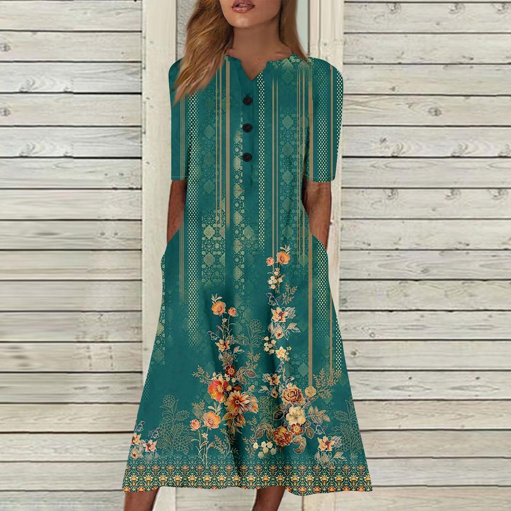 Женское летнее повседневное свободное платье с v-образным вырезом и короткими рукавами с принтом