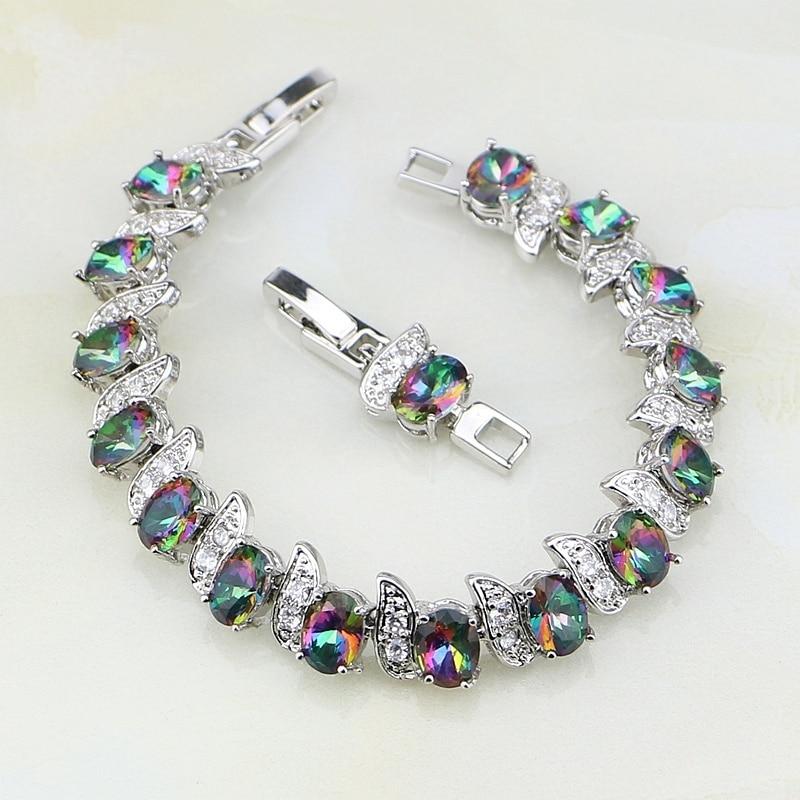 Rainbow Mystic Cubic Zirconia White Crystal Silver Color Jewelry Charm Bracelet For Women