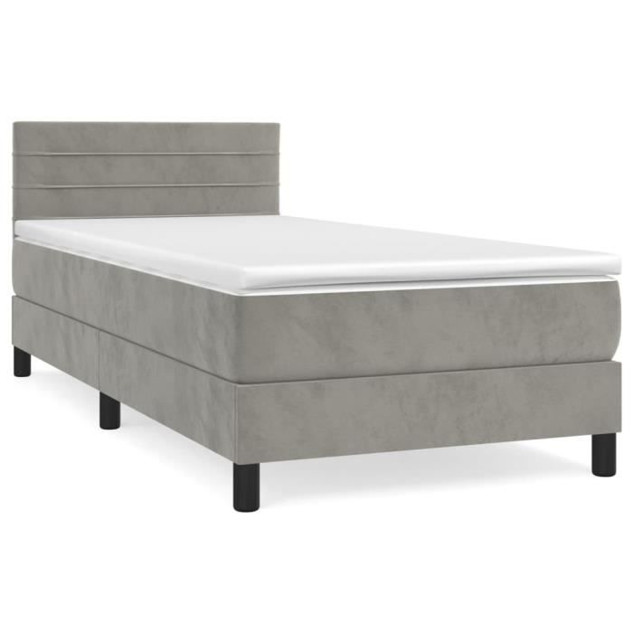 3141341 vidaXL Bed Base and Mattress Light Grey 90x200 Cm Velvet