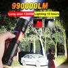 990000LM XHP120 High Power Flashlight Waterproof Zoom Outdoor Torch Rechargeable Camping Lantern Fishing Light