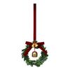 Christmas Bell Wreath Hanging Ornament Mini PVC Garland with Red Bow Xmas Tree Decor