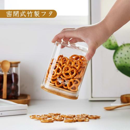 POKALOTEA Glass Canisters, Airtight, 900ml, Kitchen Glass Storage Containers, Set of 2, Heat-Resistant Glass Tea Canisters with Airtight Bamboo Lids a