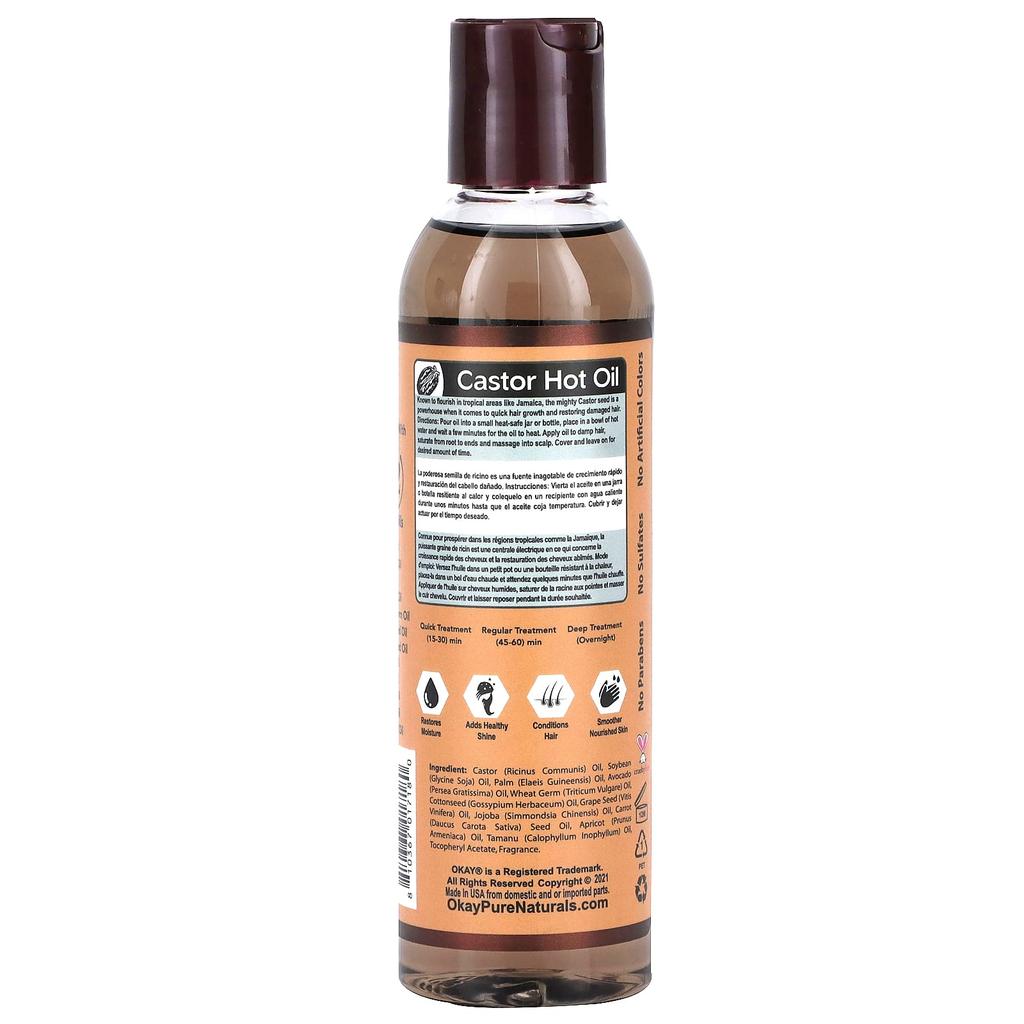 Okay Pure Naturals Черное ямайское касторовое масло, горячее лечение маслом, 6 унций (177 мл)