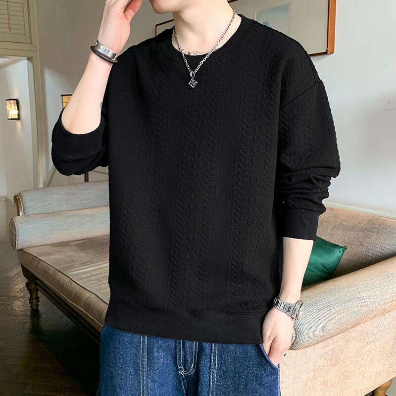 Dingfengbaoluo Men's Long-Sleeve T-Shirt, Spring Versatile Fashion Jacquard Sweatshirt