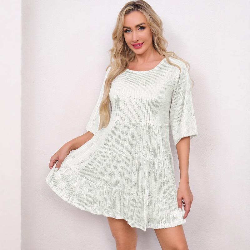 Женские новые модные однотонные платья с открытой талией и коротким рукавом, платья для банкетов с пайетками