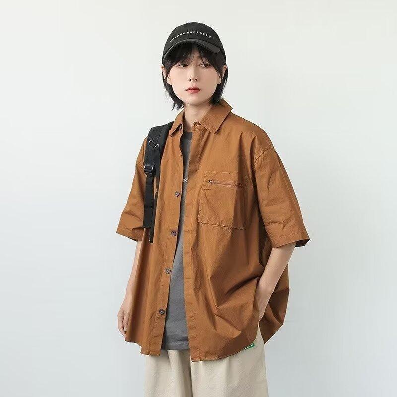 Замшевая рубашка с коротким рукавом для мужчин на лето, новая американская ретро-рубашка для пары с коротким рукавом, свободная и модная