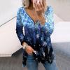 Women Autumn Floral Crystal Flowers Printed Long Sleeve T-Shirts Loose V-Neck Plus Size Tee Shirt Tops Comfy Blouse
