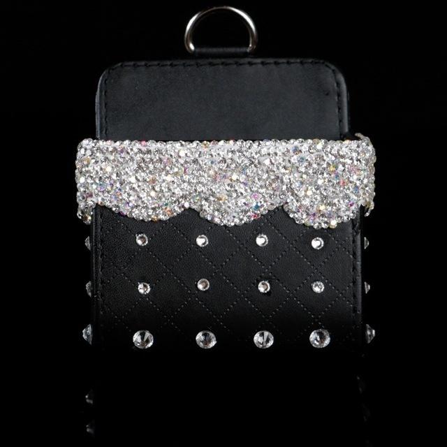 Vehicle Mounted Ashtray Storage Box Organizer Bling Crystal Rhinestone Universal Leather Car Mobile Phone Glasses Holder