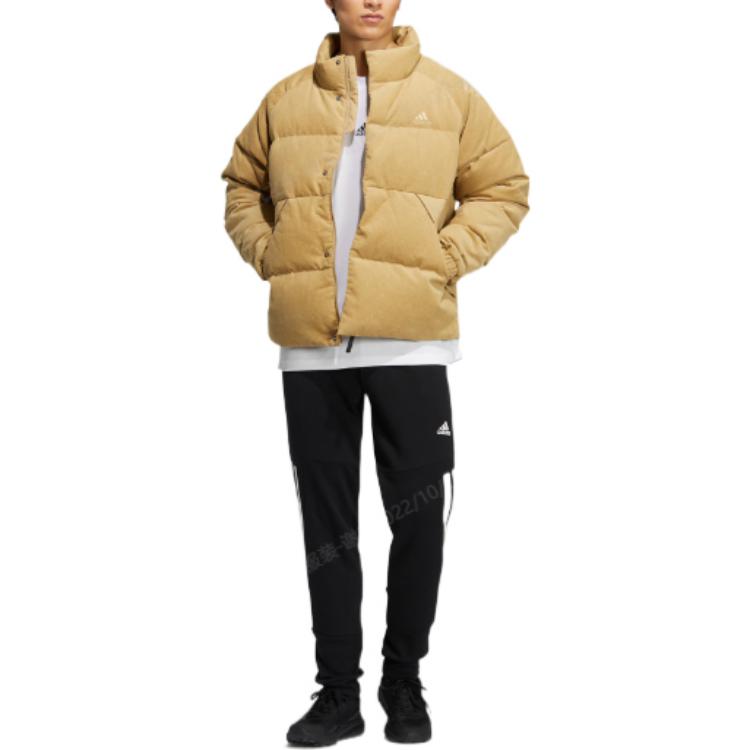 Adidas Solid Color Logo Embroidered Stand Collar Long Sleeve Down Jacket Men Outerwear Light-Khaki HN2124