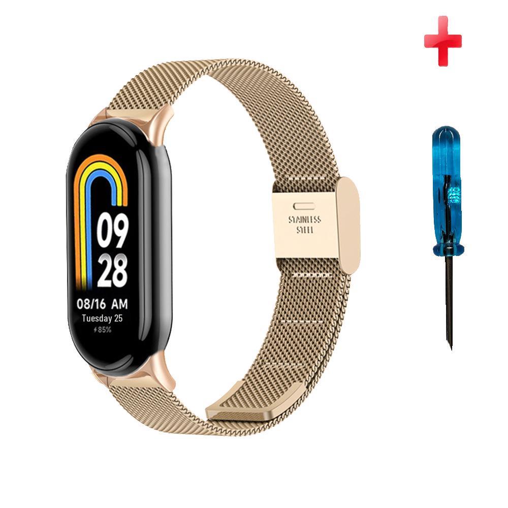 Stainless Steel Strap for Xiaomi Band 8/9/10 NFC - Metal Bamboo Three-Bead Buckle