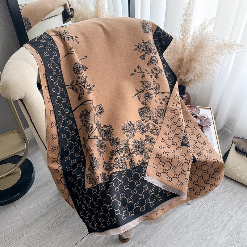New Luxury Cashmere Plaid Rose Scarf Winter Women Pashmina Shawls Warm Blanket Wraps Female Thick Scarves Bufanda Scarf