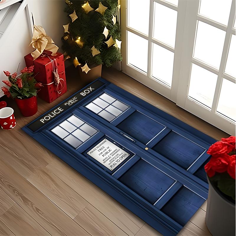 1pc Area Rug Appropriate for Office, Blue Police Box Carpet, Versatile Printed Chair Rug, Durable Home Sofa Carpet
