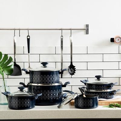 Кастрюля и кастрюля Lassiette Sizzle Induction с антипригарным покрытием (18см, 20см) Можно мыть в посудомоечной машине Синий