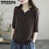 Футболки с коротким рукавом, свитер, женские элегантные простые пуговицы, дизайн в стиле ретро, осенние женские футболки, топ