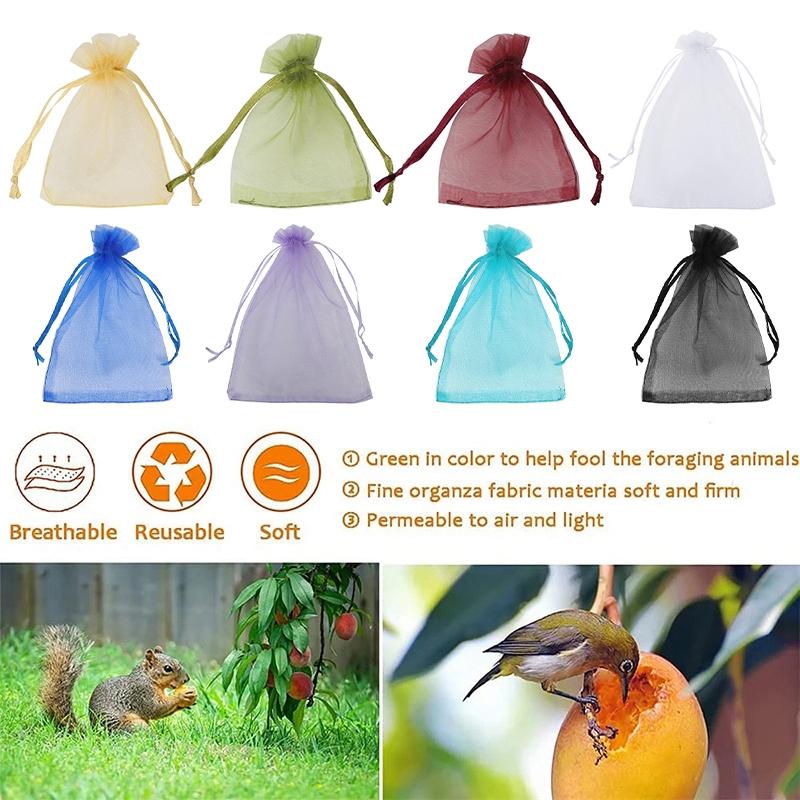 50Pcs Fruit Protection Bag Pest Contro Plants Anti-Bird Mesh Bags Grow Gardening Strawberry Grape Drawstring Bags Mesh Pouch