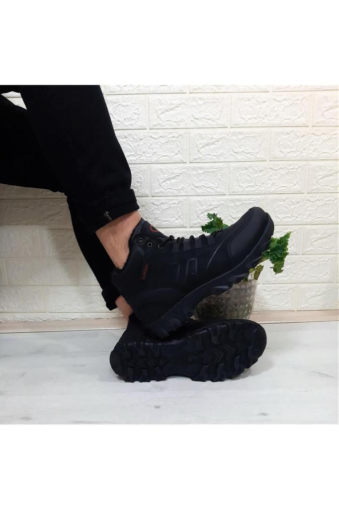 Men's Fashion Flat Heeled Bootie Bootie Mink Black Furry Zipper Non-Slip Boots Shoes